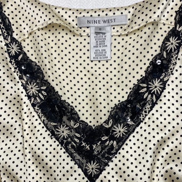 Nine West Camisole Tank Silk Lace Sequins Polka Dots Zipper Black Cream Size 8 - Picture 3 of 13